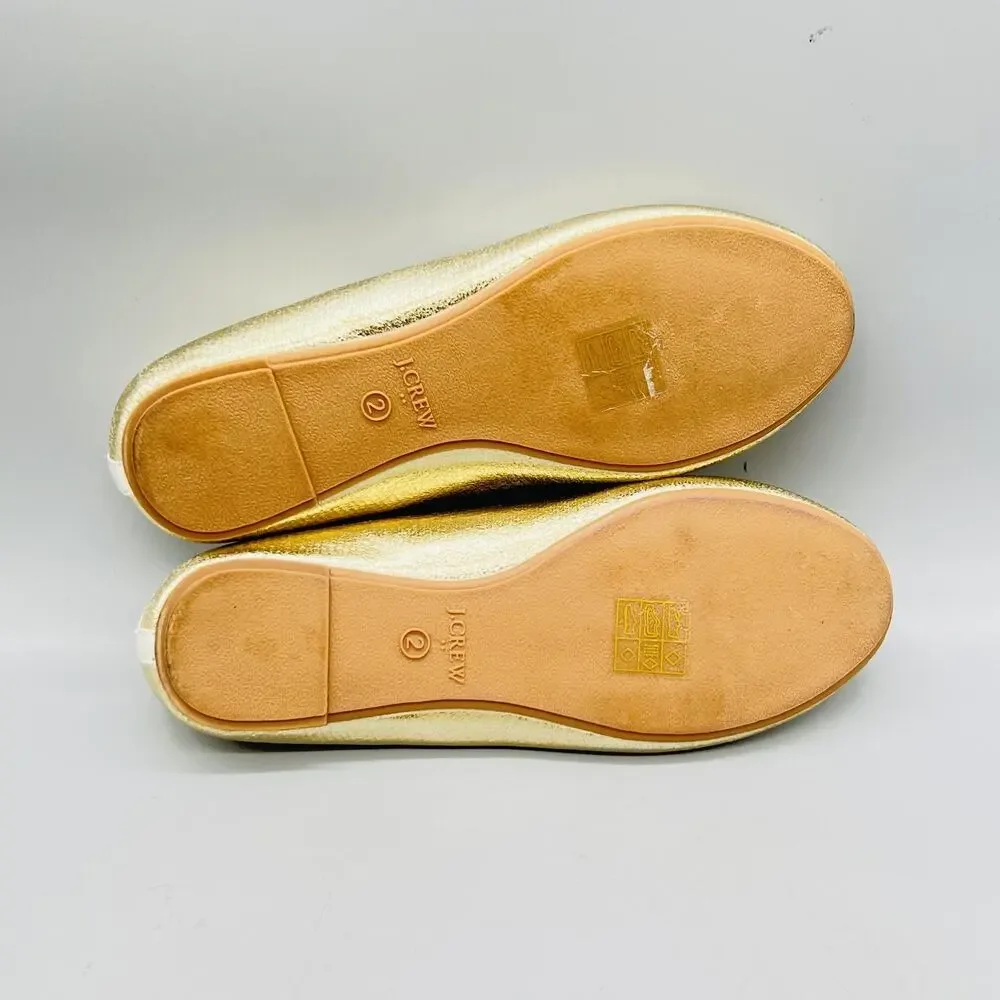 J Crew Shoes Girls 2 Gold Metallic Ballet Flats Bow Slip On Dress Casual Party